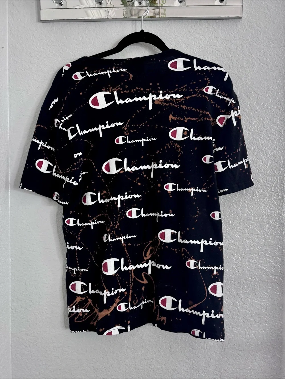 Champion Black Graphic Logo Tee with Brown Splatter - Picture 2 of 5